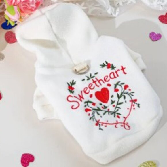 "Sweetheart" Dog Hoodie - Cozy Pet Sweatshirt with Heart & FloraL Design Size S - Picture 3 of 10